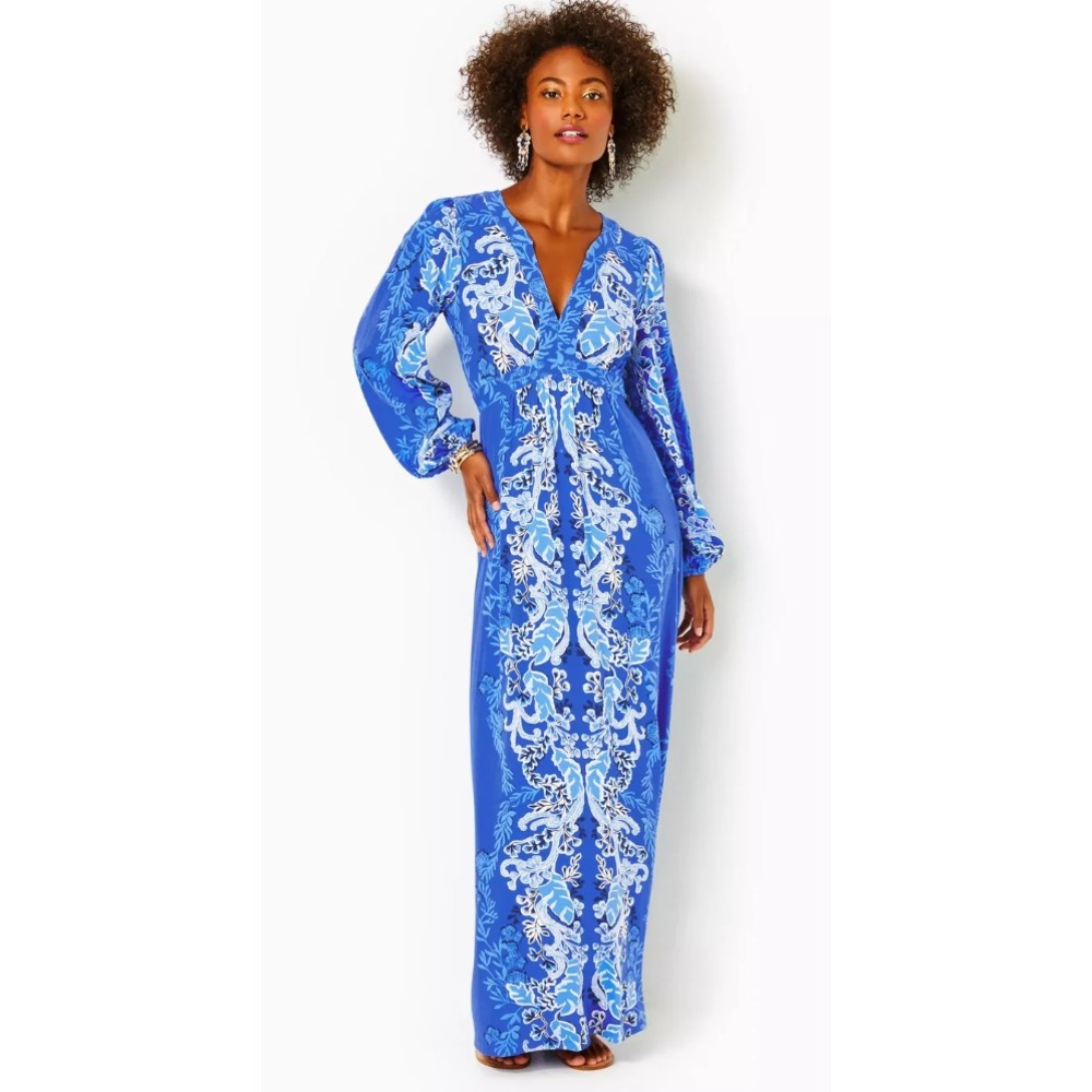 Lilly Pulitzer Wexlee Long Sleeve Maxi Dress Alba Blue Baja Cove 12 - Picture 1 of 8